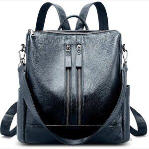 Leather Convertible Backpack Purse for Women, Travel Handbag with 9 Pockets